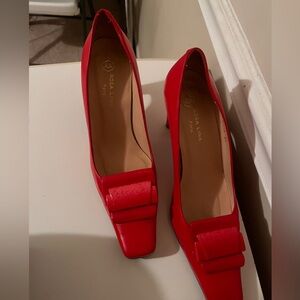 Red pumps with buckle